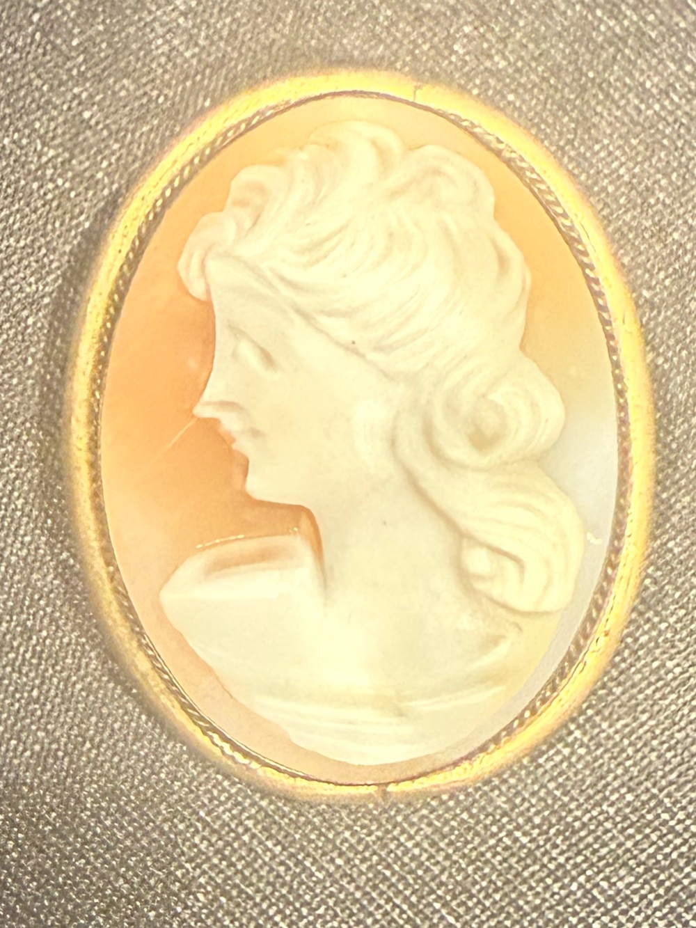 Vintage Shell Cameo Brooch Pendant Gold Tone Carved Woman Profile VictorianStyle